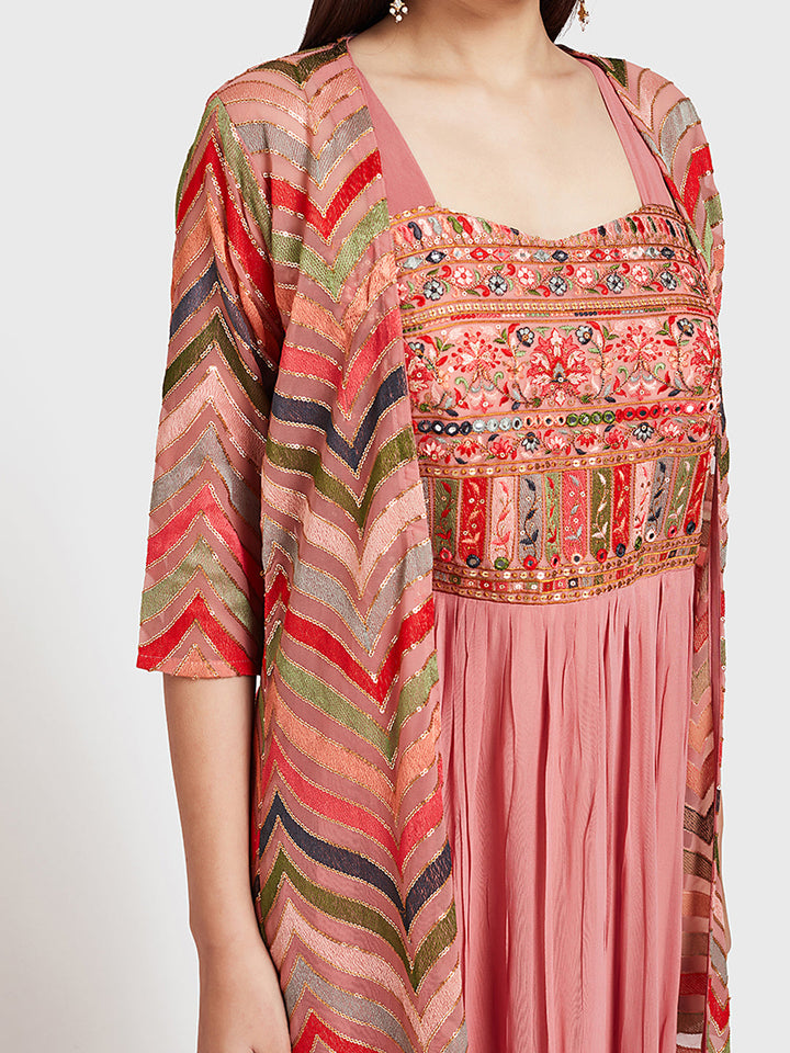 Neerus Pink georgette fusion suit set - side view
