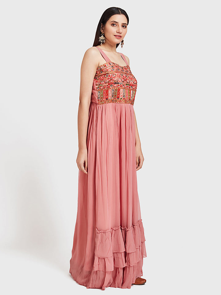 Neerus Pink georgette fusion suit set - detail view 2