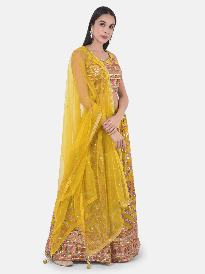 Neerus Yellow embellished flared lehenga set - front view