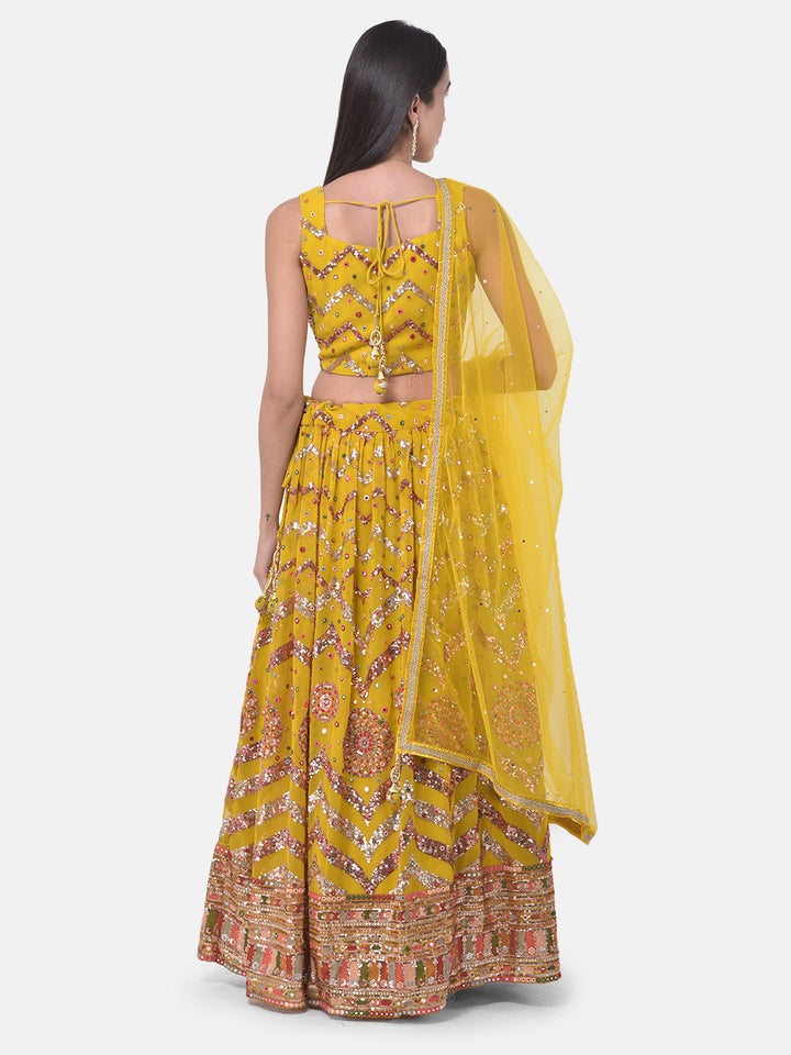 Neerus Yellow embellished flared lehenga set - side view
