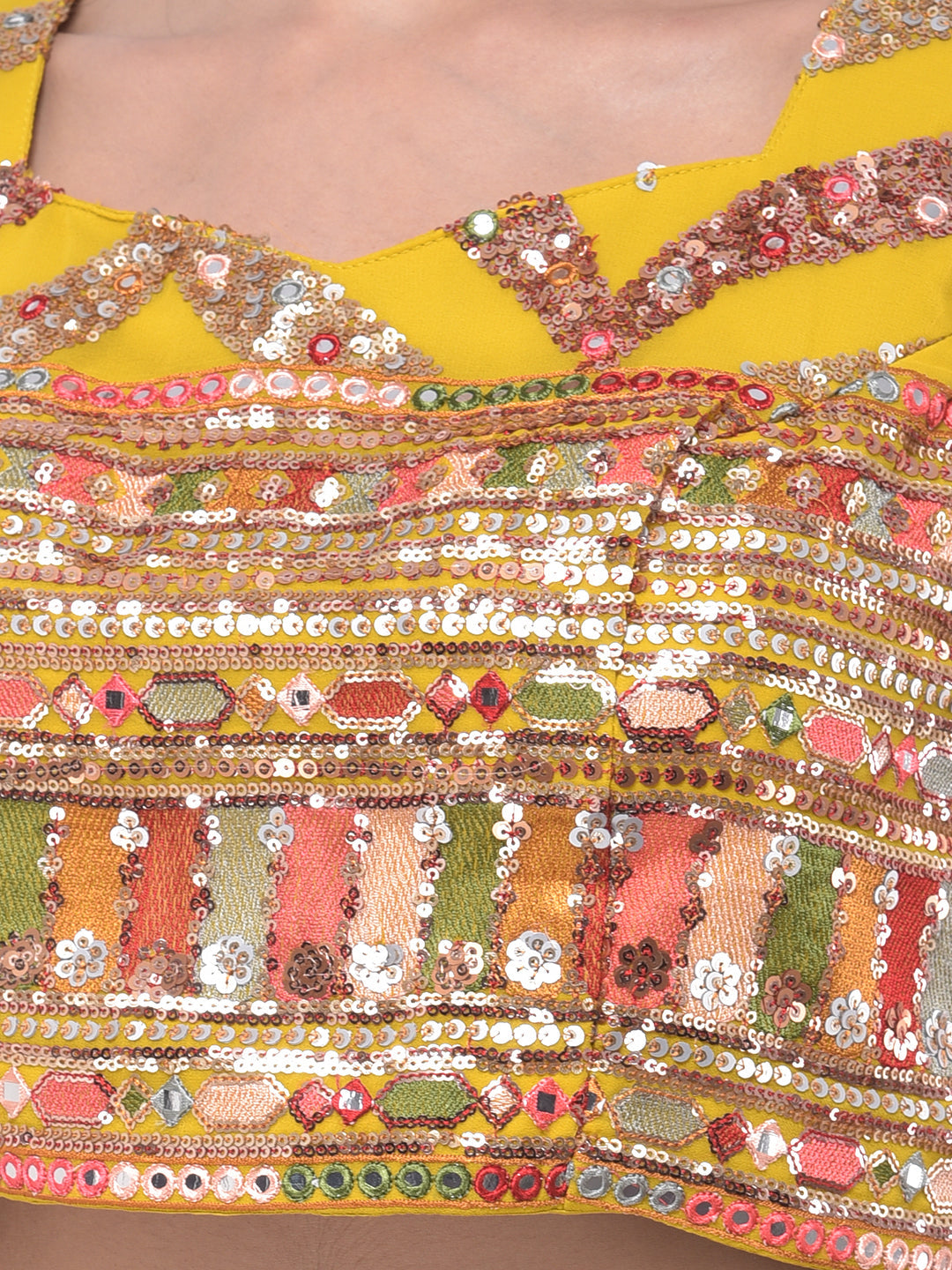 Neerus Yellow embellished flared lehenga set - detail view 1