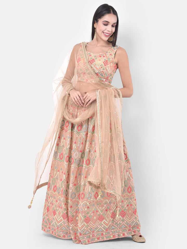 Neerus Orange embellished flared lehenga set - detail view 5