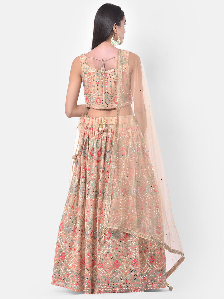 Neerus Orange embellished flared lehenga set - side view