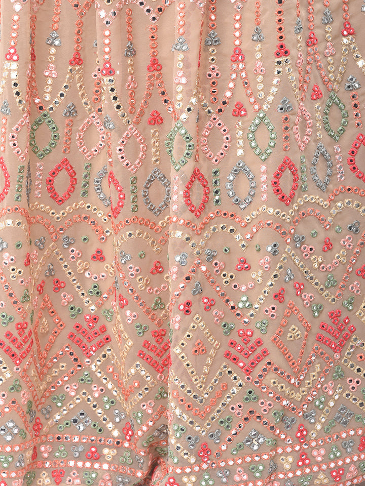 Neerus Orange embellished flared lehenga set - detail view 2