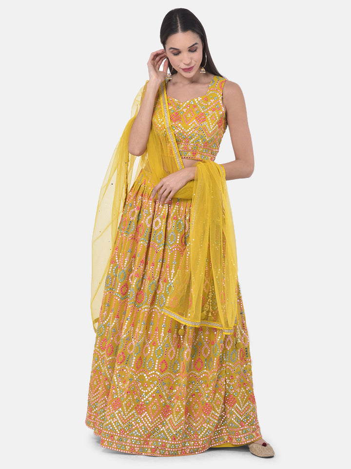 Neerus Yellow embellished flared lehenga set - detail view 5