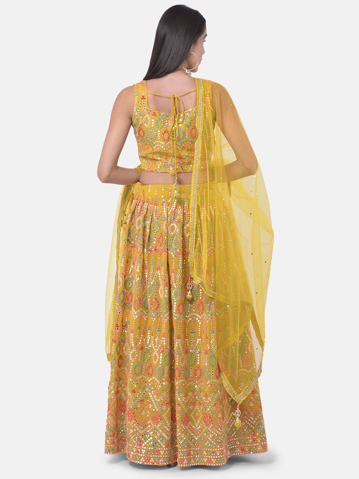 Neerus Yellow embellished flared lehenga set - detail view 1