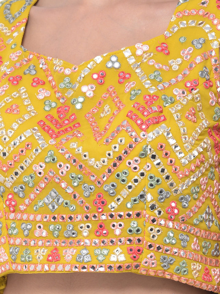 Neerus Yellow embellished flared lehenga set - detail view 2