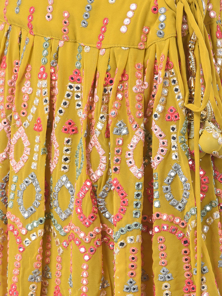 Neerus Yellow embellished flared lehenga set - detail view 3
