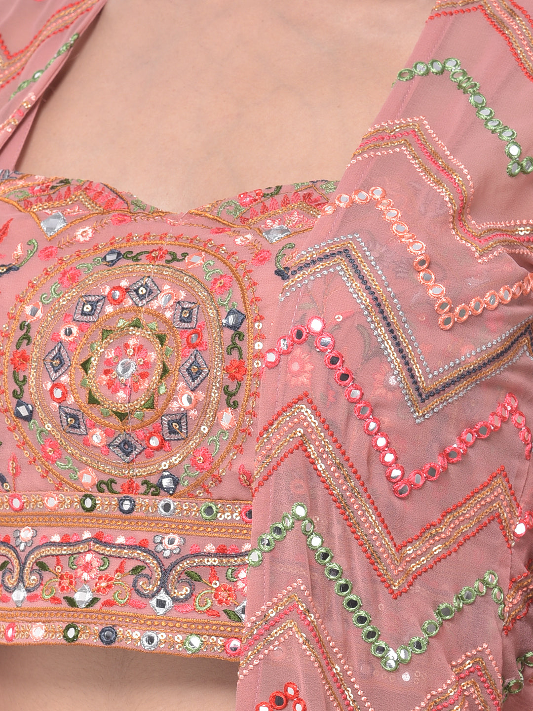 Neerus Orange embellished kurta set with palazzo and shrug - detail view 1