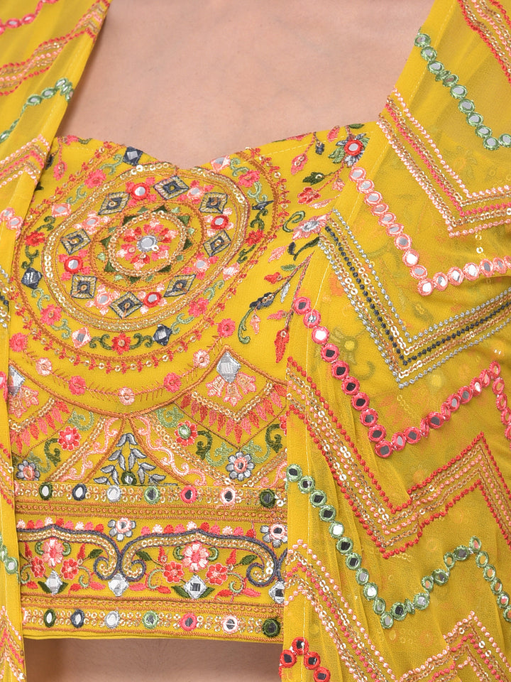 Neerus Yellow Embellished Kurta Set with Palazzo and Shrug - detail view 3