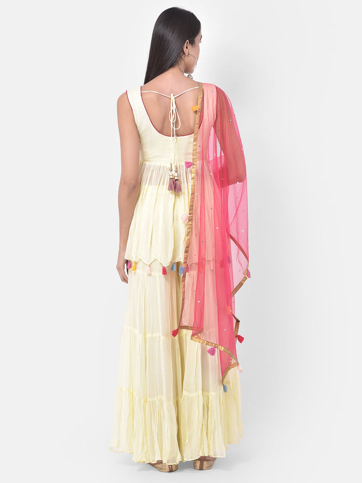 Neerus Yellow embroidered sharara set kurta dupatta - detail view 1