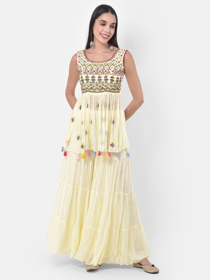 Neerus Yellow embroidered sharara set kurta dupatta - detail view 5