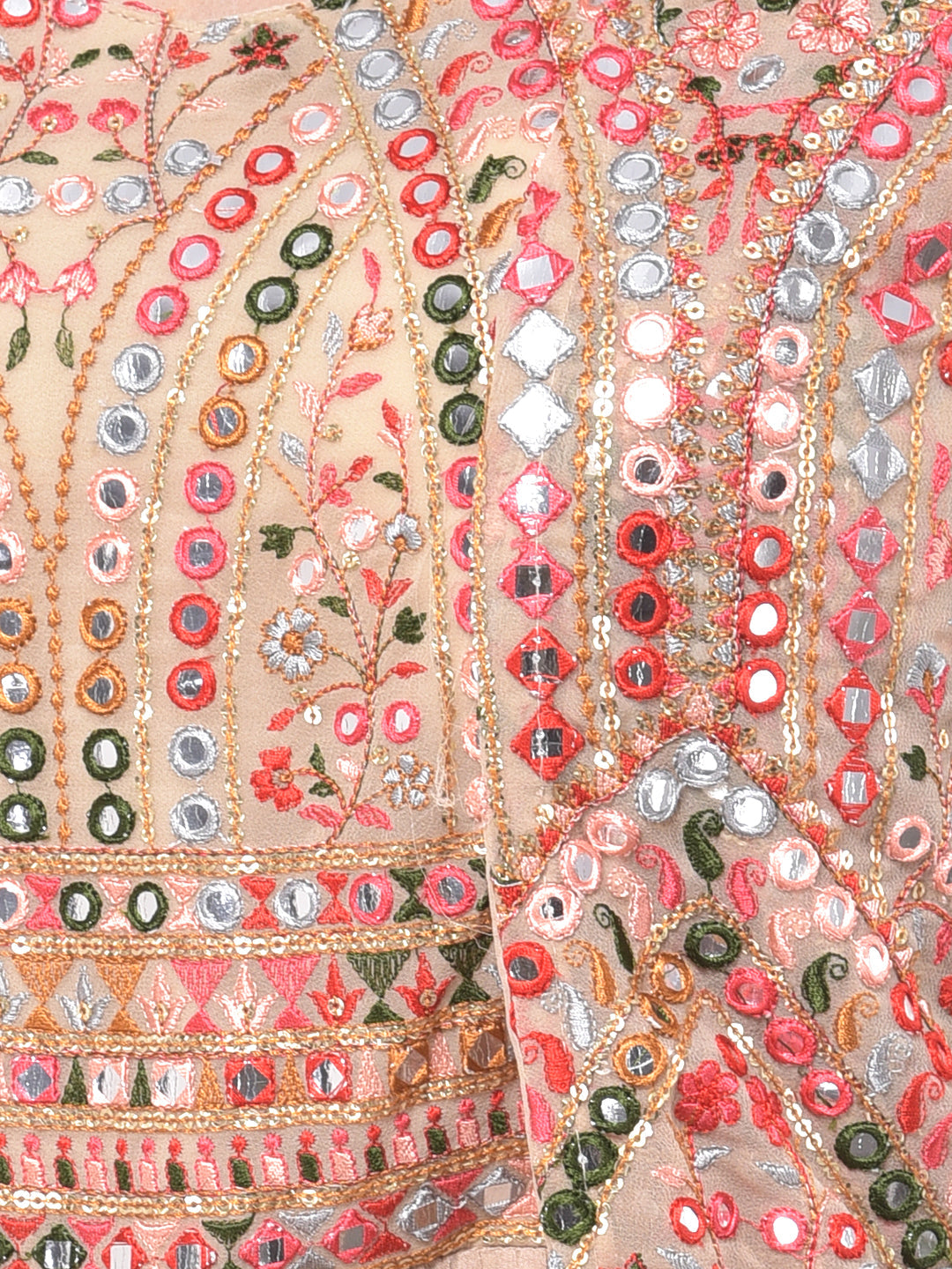Neerus Beige georgette embellished flared kurta set - detail view 1