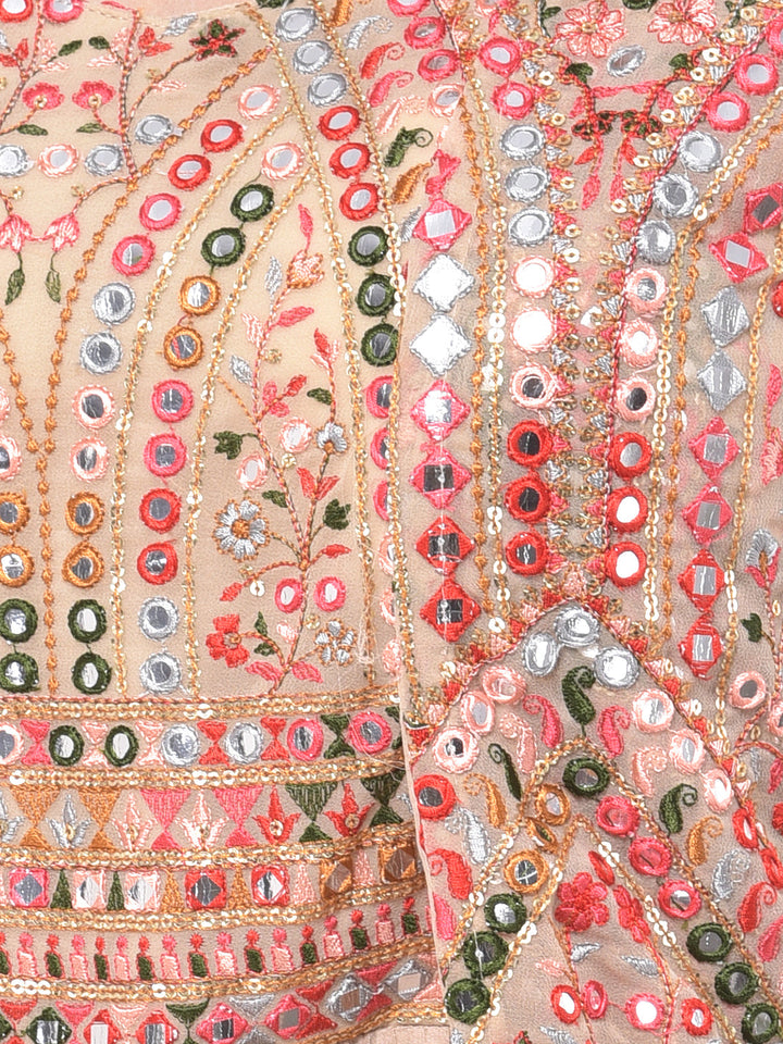 Neerus Beige georgette embellished flared kurta set - detail view 1