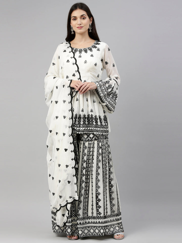 Neerus Beige cotton solid anarkali suit set - front view