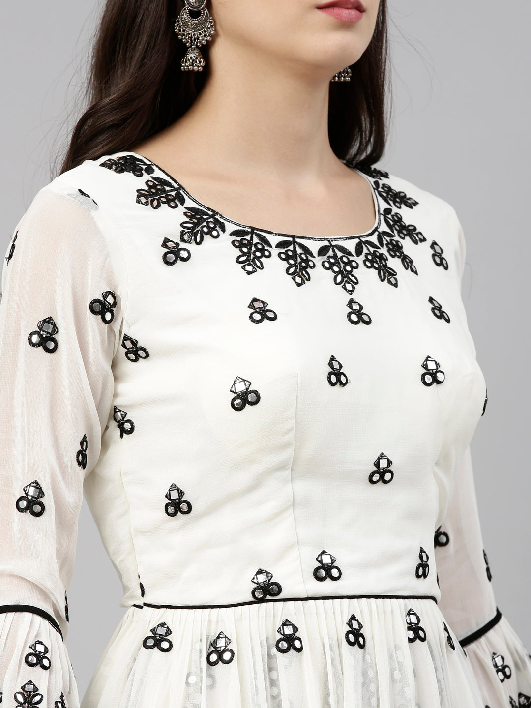 Neerus Beige cotton solid anarkali suit set - side view