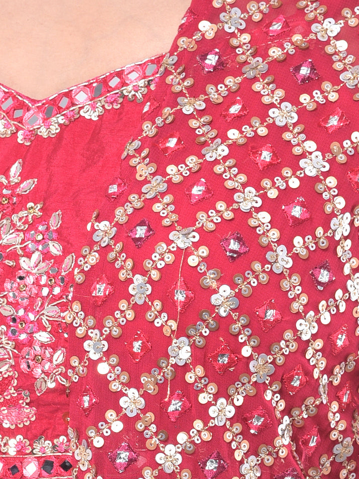 Neerus Pink embellished kurta set with palazzo and shrug - back view