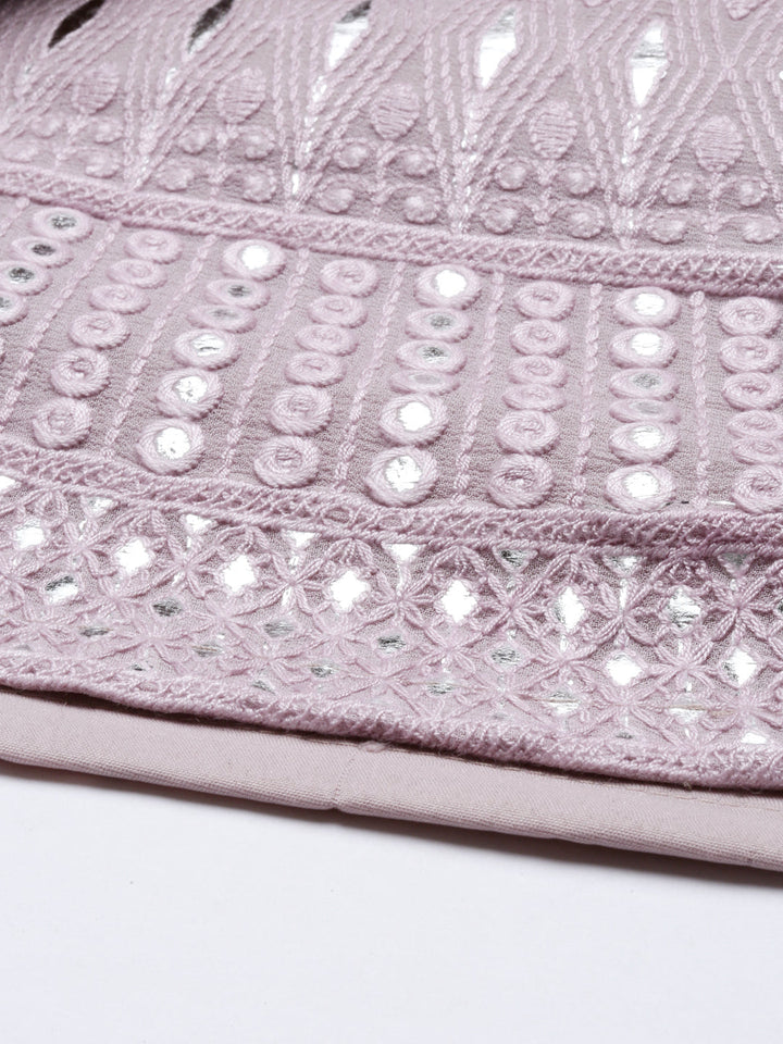 Neerus Pink georgette embroidered anarkali suit set - detail view 2