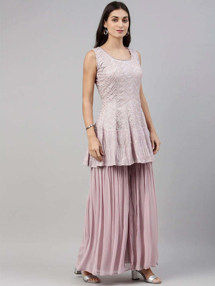 Neerus Pink georgette embroidered anarkali suit set - detail view 4