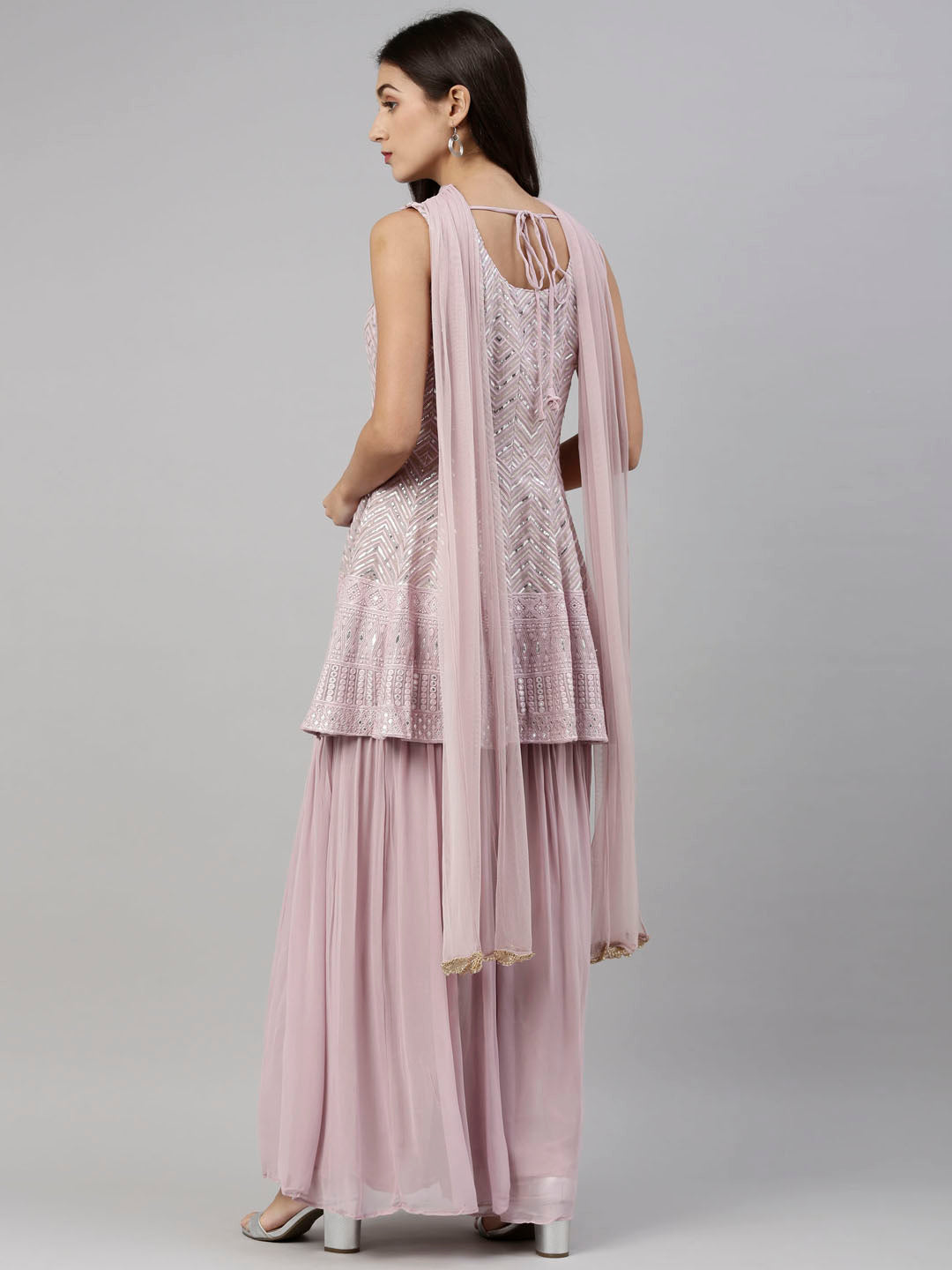 Neerus Pink georgette embroidered anarkali suit set - detail view 5