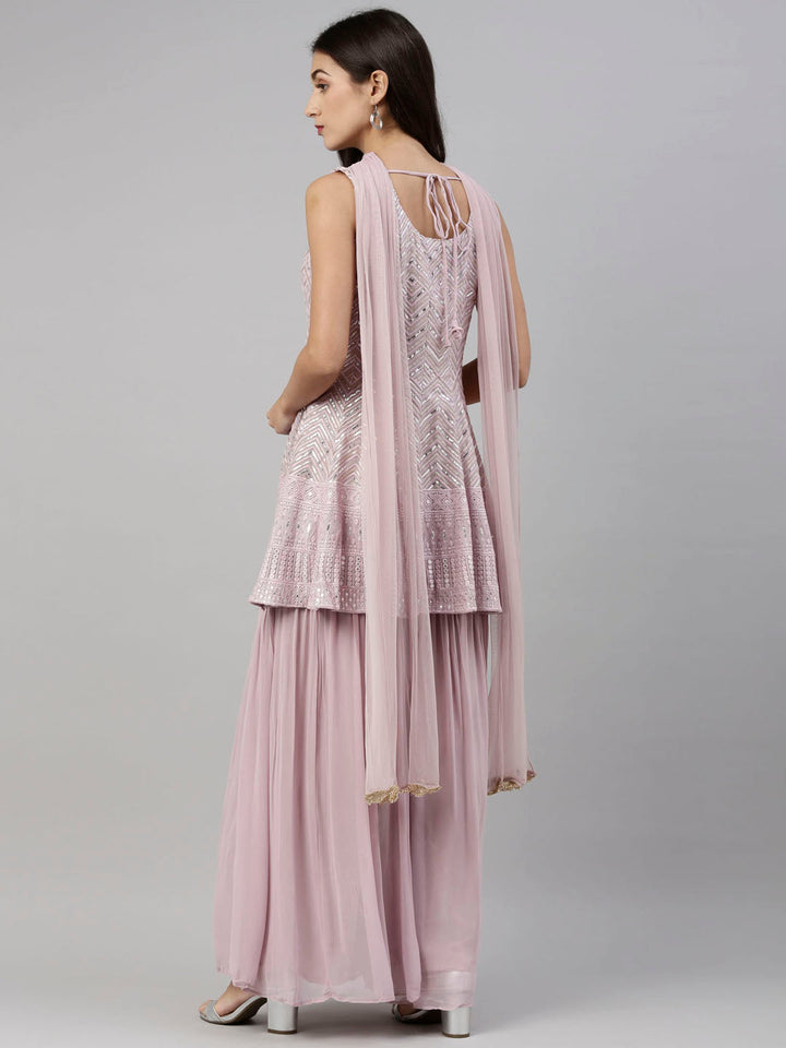Neerus Pink georgette embroidered anarkali suit set - detail view 5
