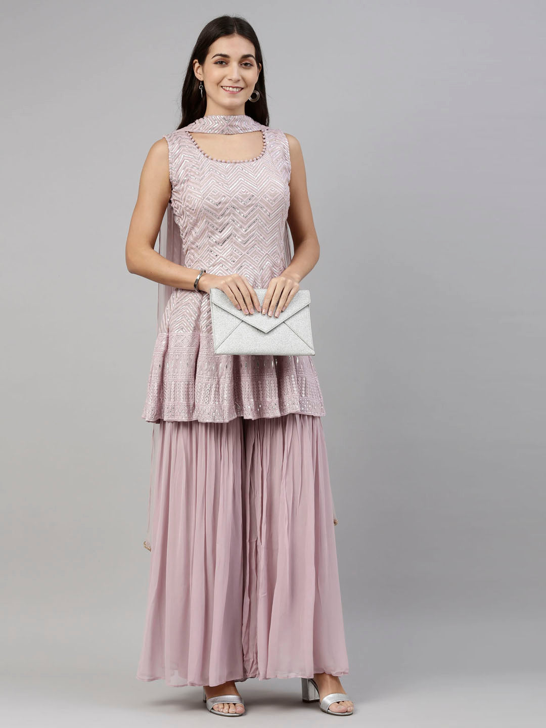 Neerus Pink georgette embroidered anarkali suit set - detail view 6