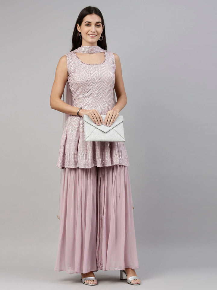Neerus Pink georgette embroidered anarkali suit set - detail view 6
