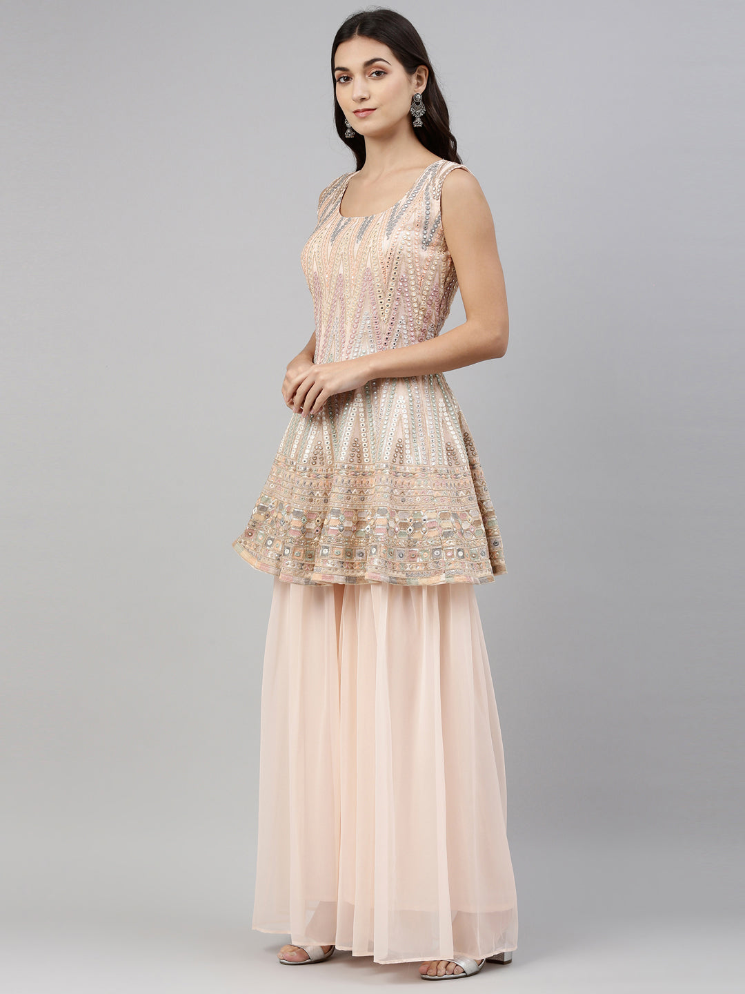 Neerus Orange georgette anarkali suit set - detail view 1