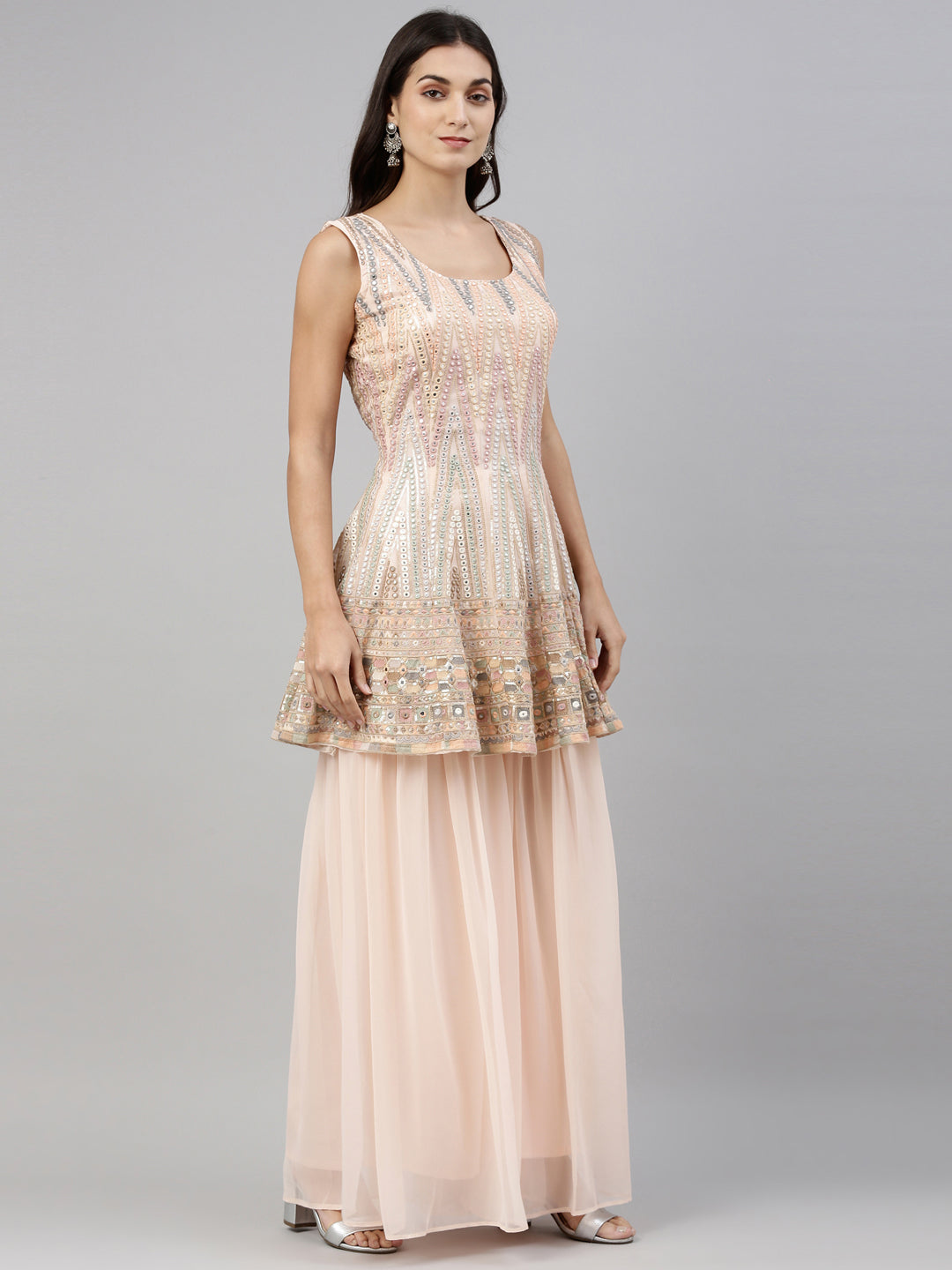 Neerus Orange georgette anarkali suit set - detail view 2