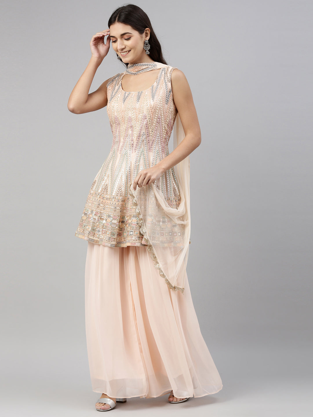 Neerus Orange georgette anarkali suit set - detail view 3