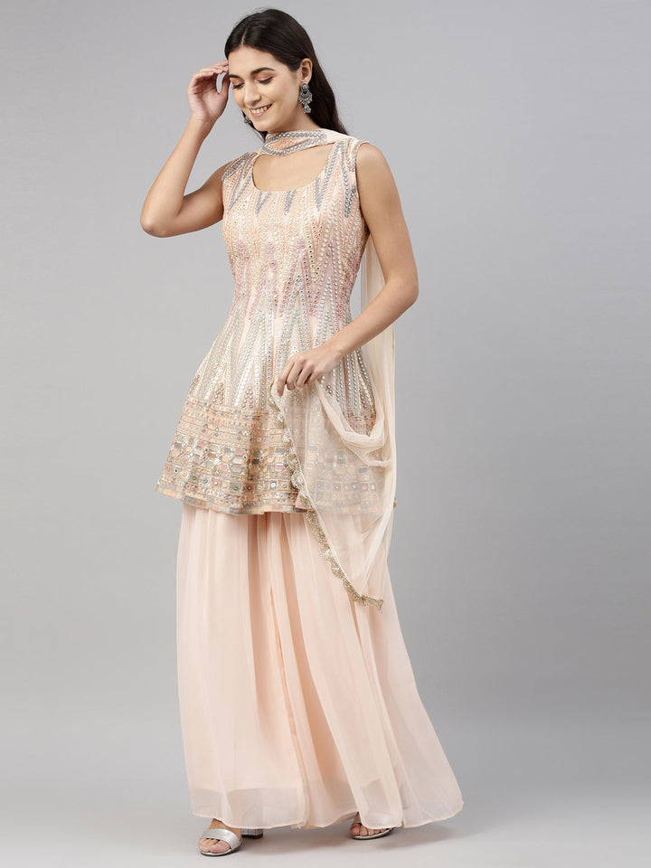 Neerus Orange georgette anarkali suit set - detail view 3