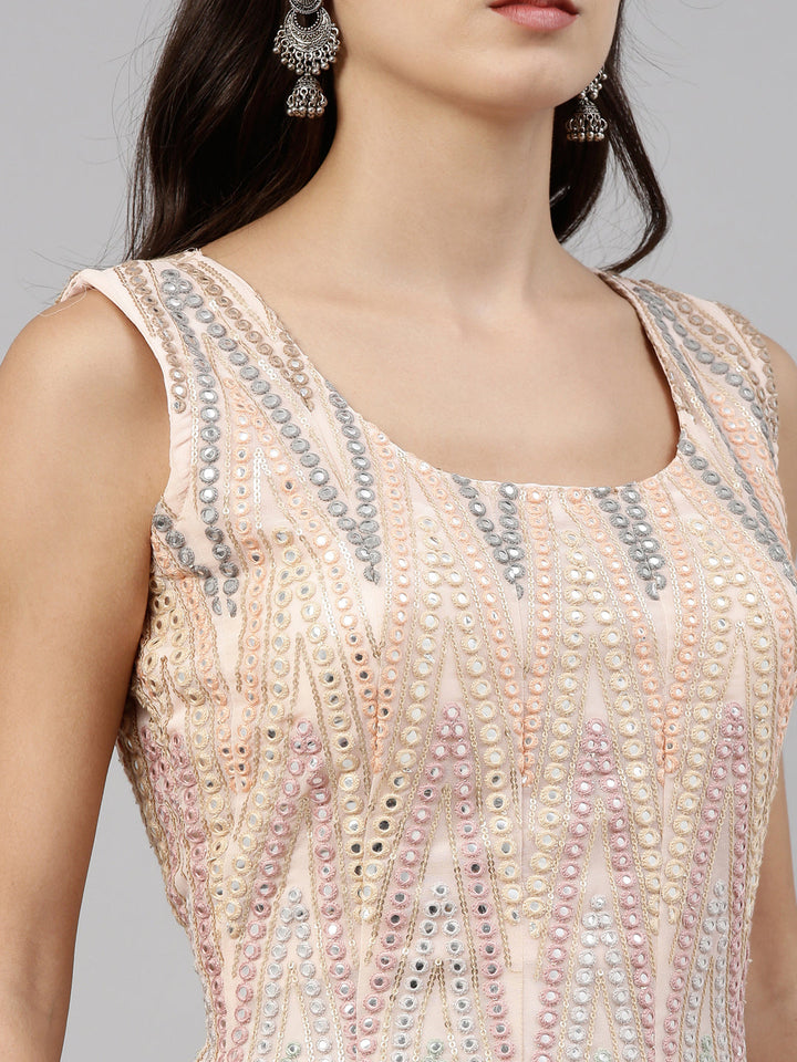 Neerus Orange georgette anarkali suit set - detail view 7