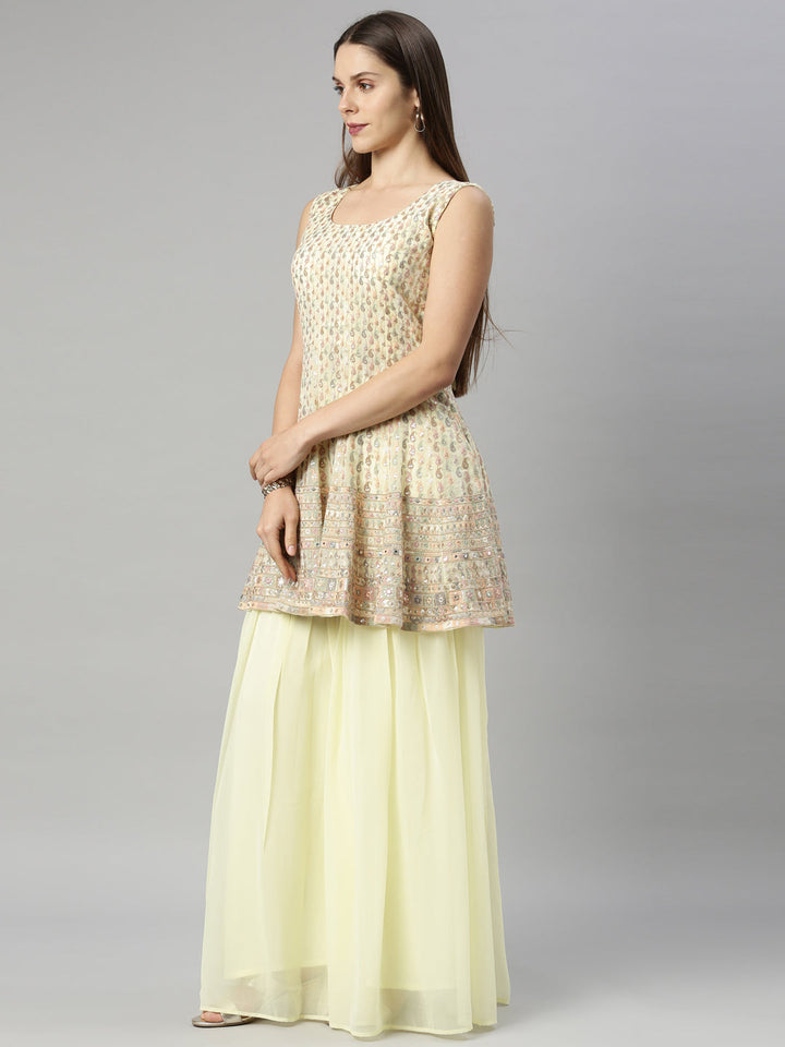 Neerus Yellow Georgette Printed Anarkali Suit Set - back view