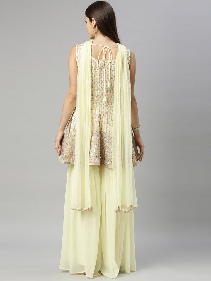 Neerus Yellow Georgette Printed Anarkali Suit Set - side view