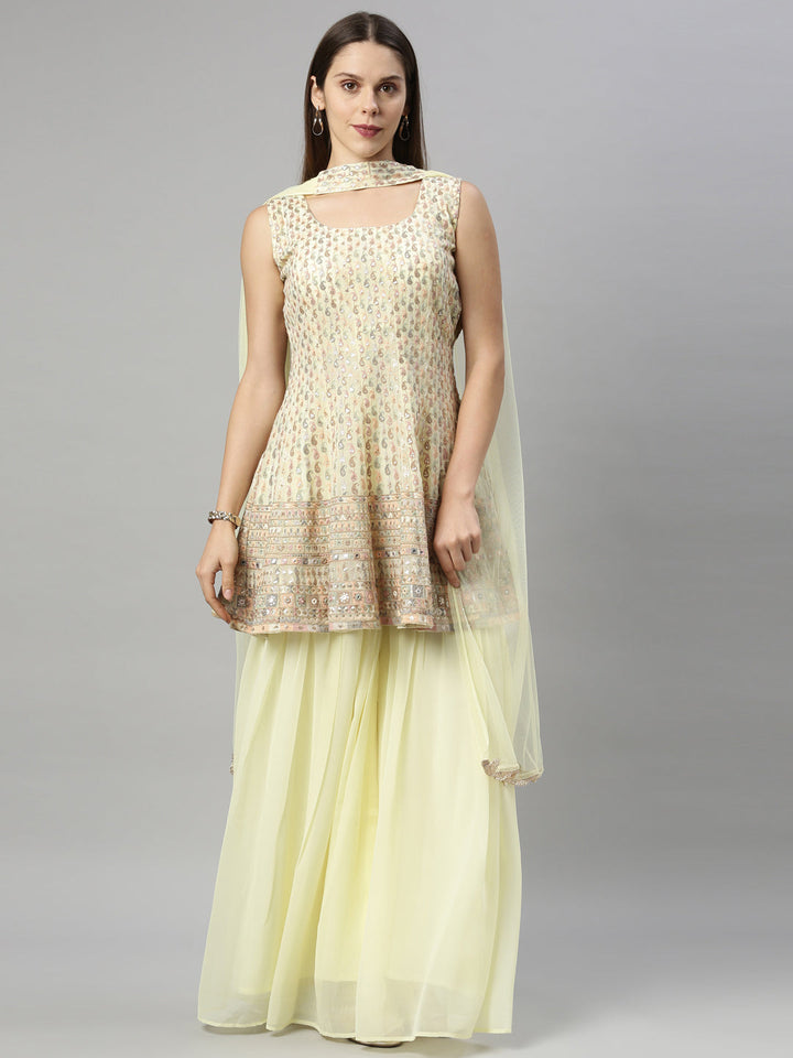 Neerus Yellow Georgette Printed Anarkali Suit Set - detail view 1