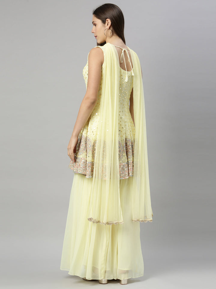 Neerus Yellow georgette anarkali suit set - side view