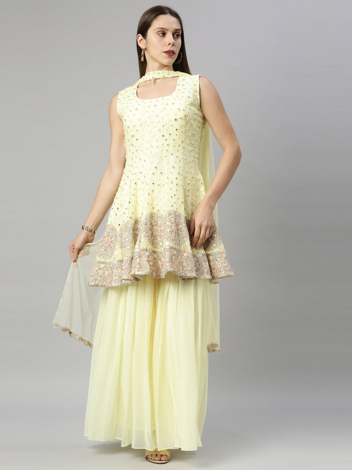 Neerus Yellow georgette anarkali suit set - detail view 1