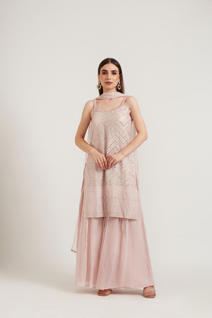 Neerus Pink Georgette Embroidered Anarkali Suit Set - front view