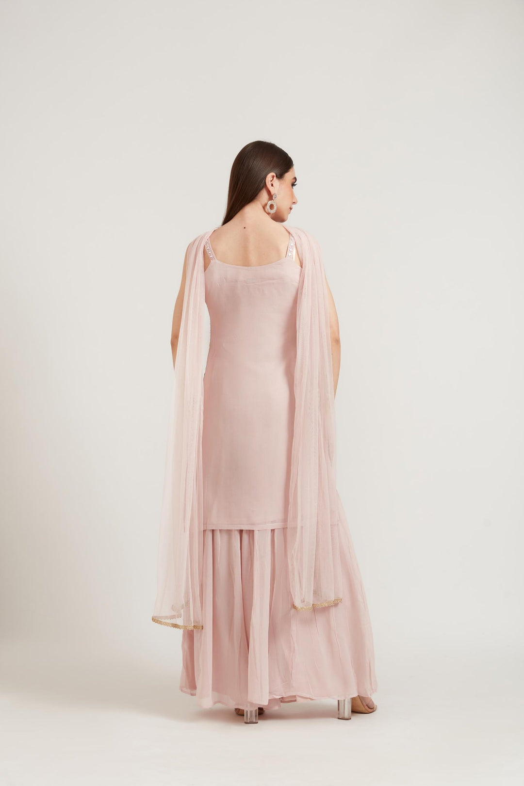 Neerus Pink Georgette Embroidered Anarkali Suit Set - side view