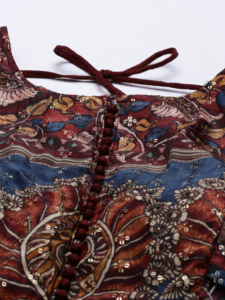 Neerus Maroon silk gown - back view