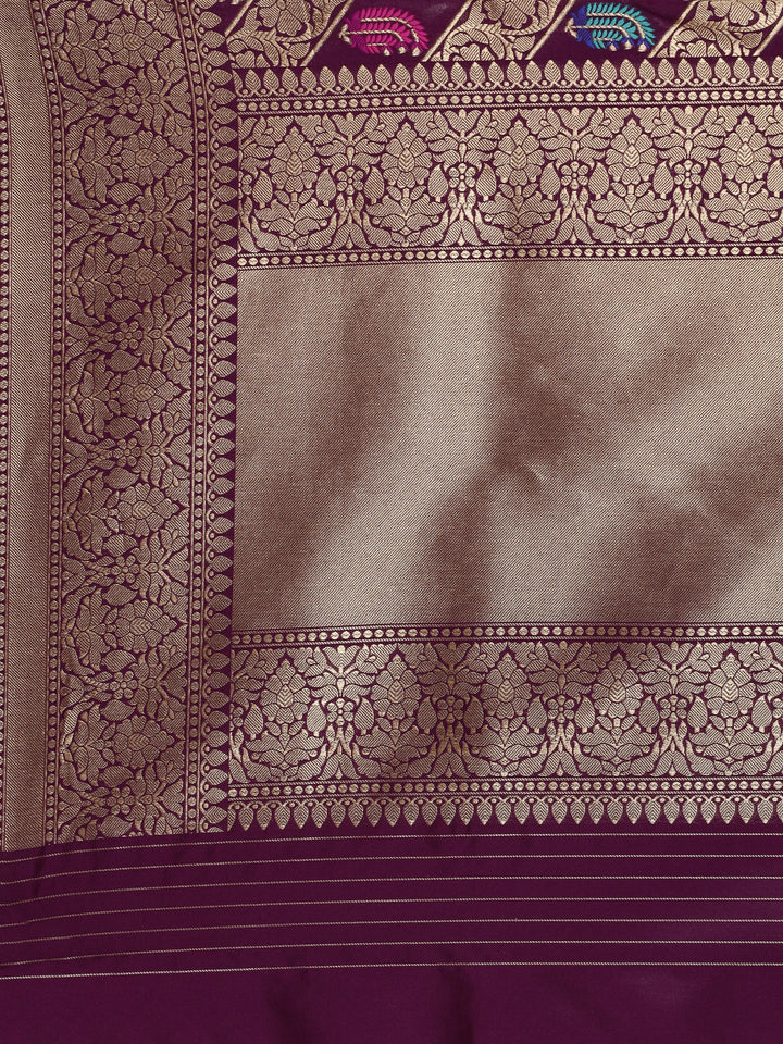 Neerus Maroon Banarasi woven saree - detail view 2