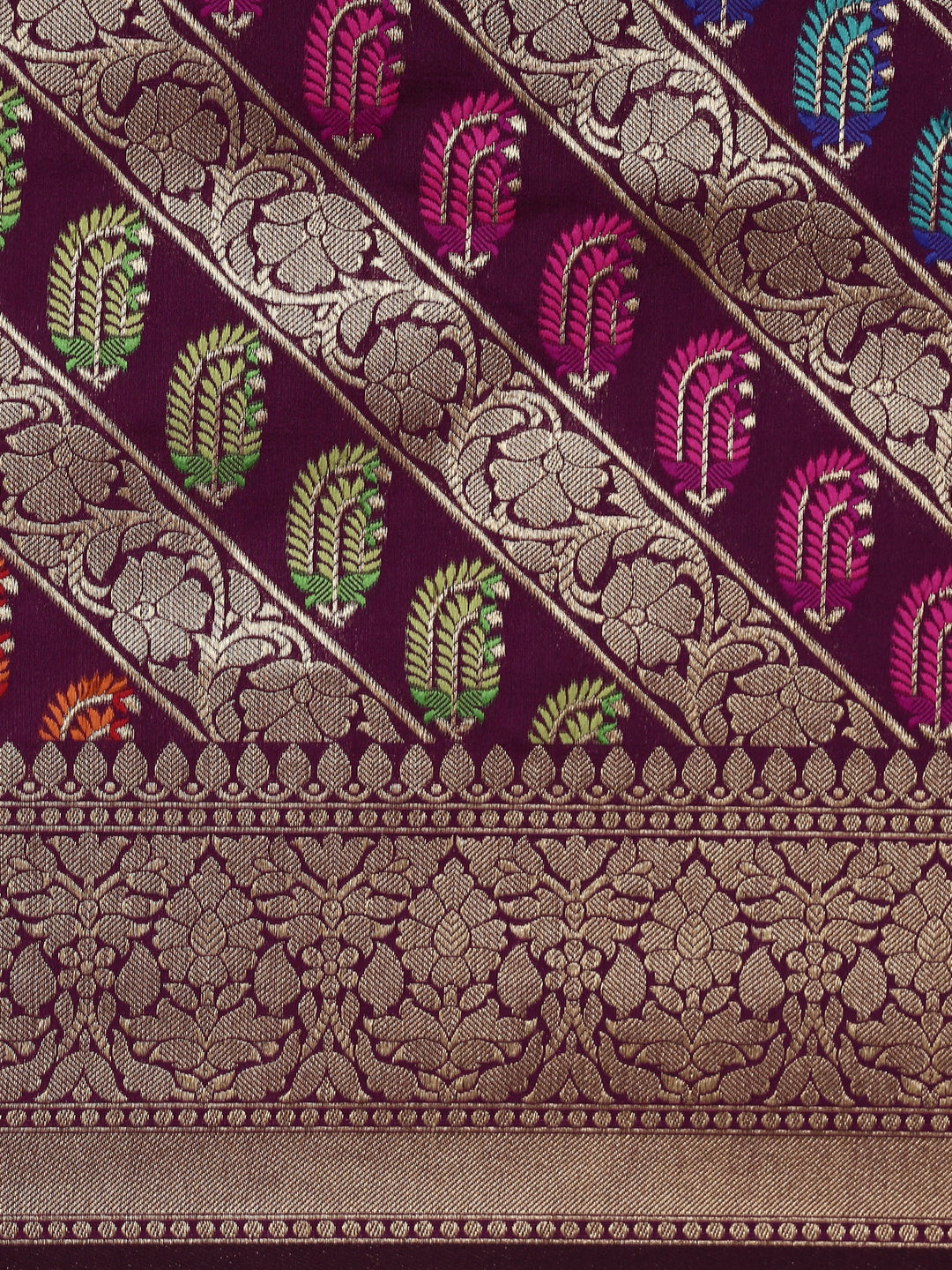 Neerus Maroon Banarasi woven saree - detail view 3