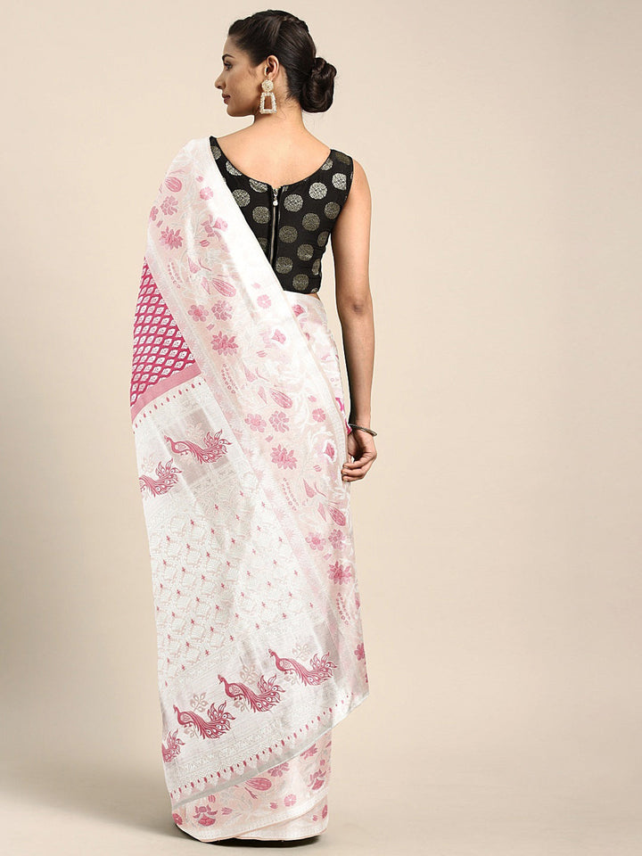Neerus Pink Banarasi woven saree - back view