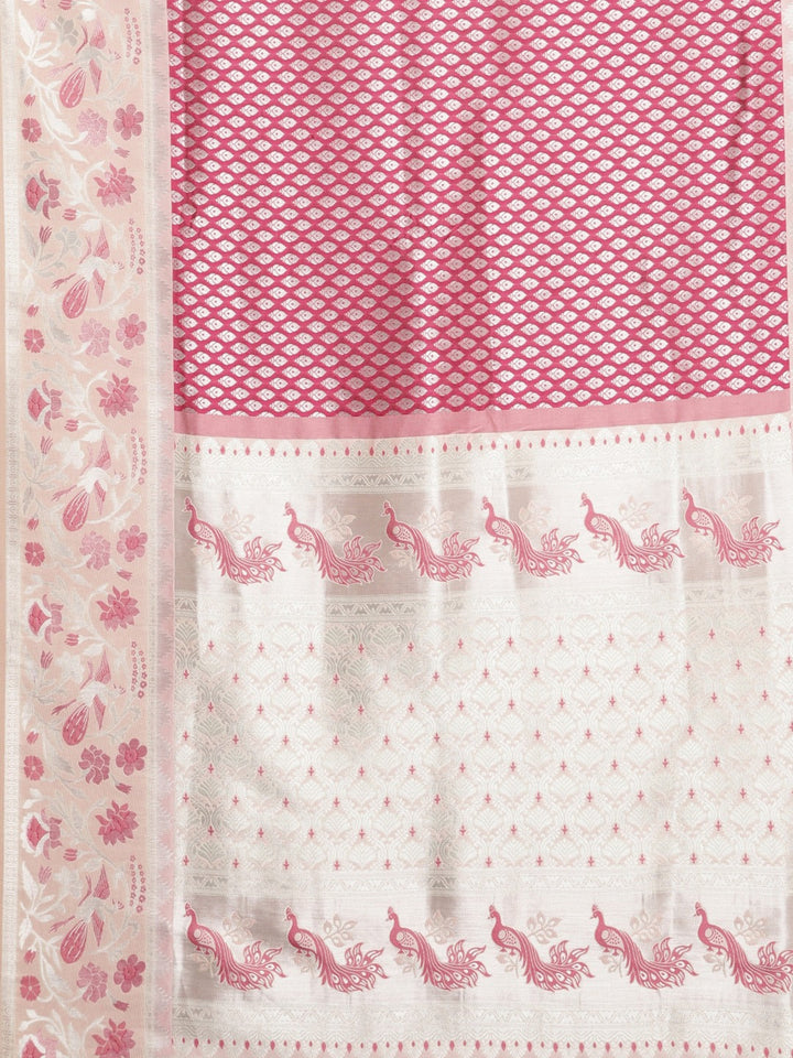 Neerus Pink Banarasi woven saree - detail view 1