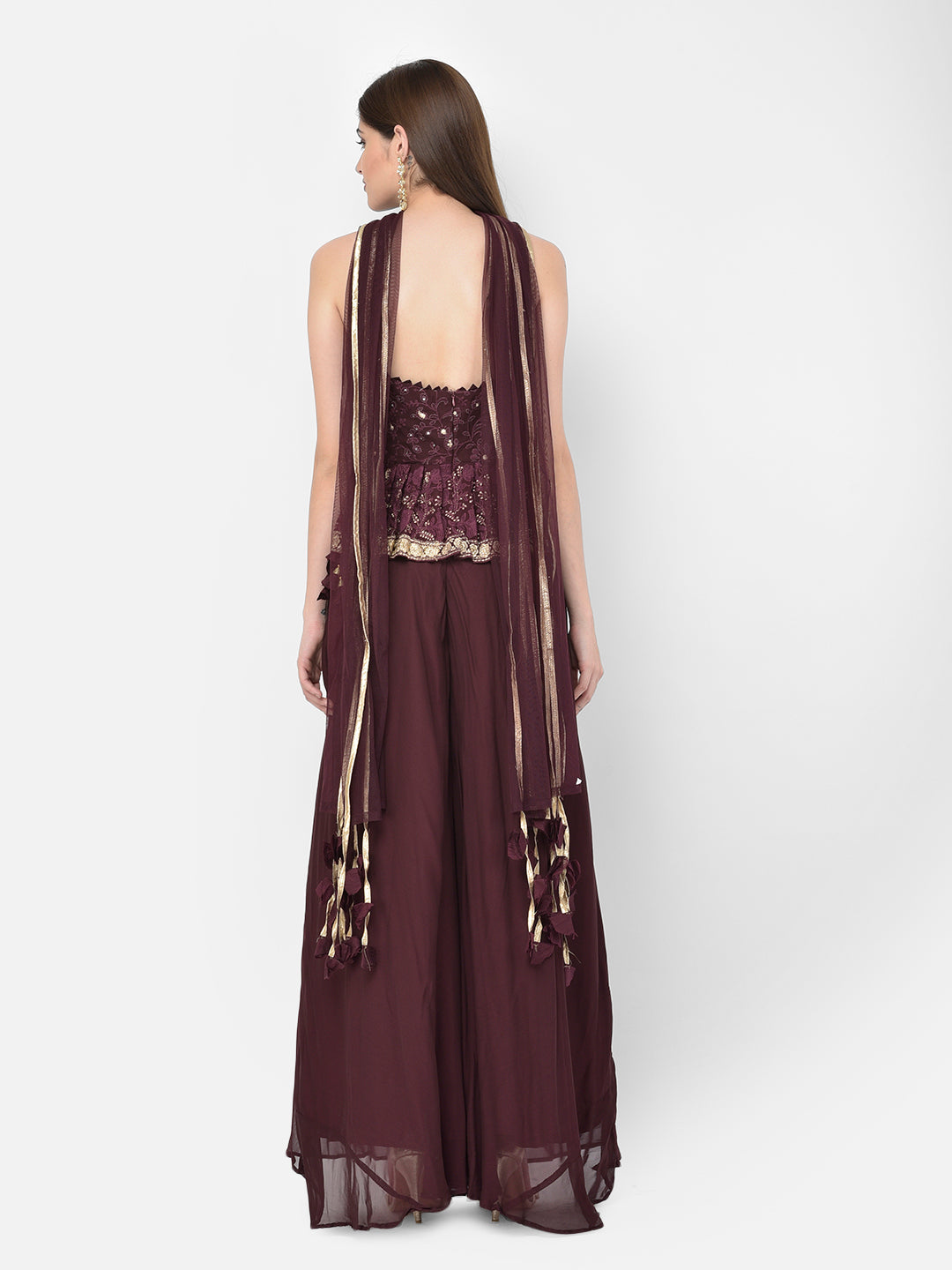 Neerus Maroon georgette peplum kurta set - detail view 3