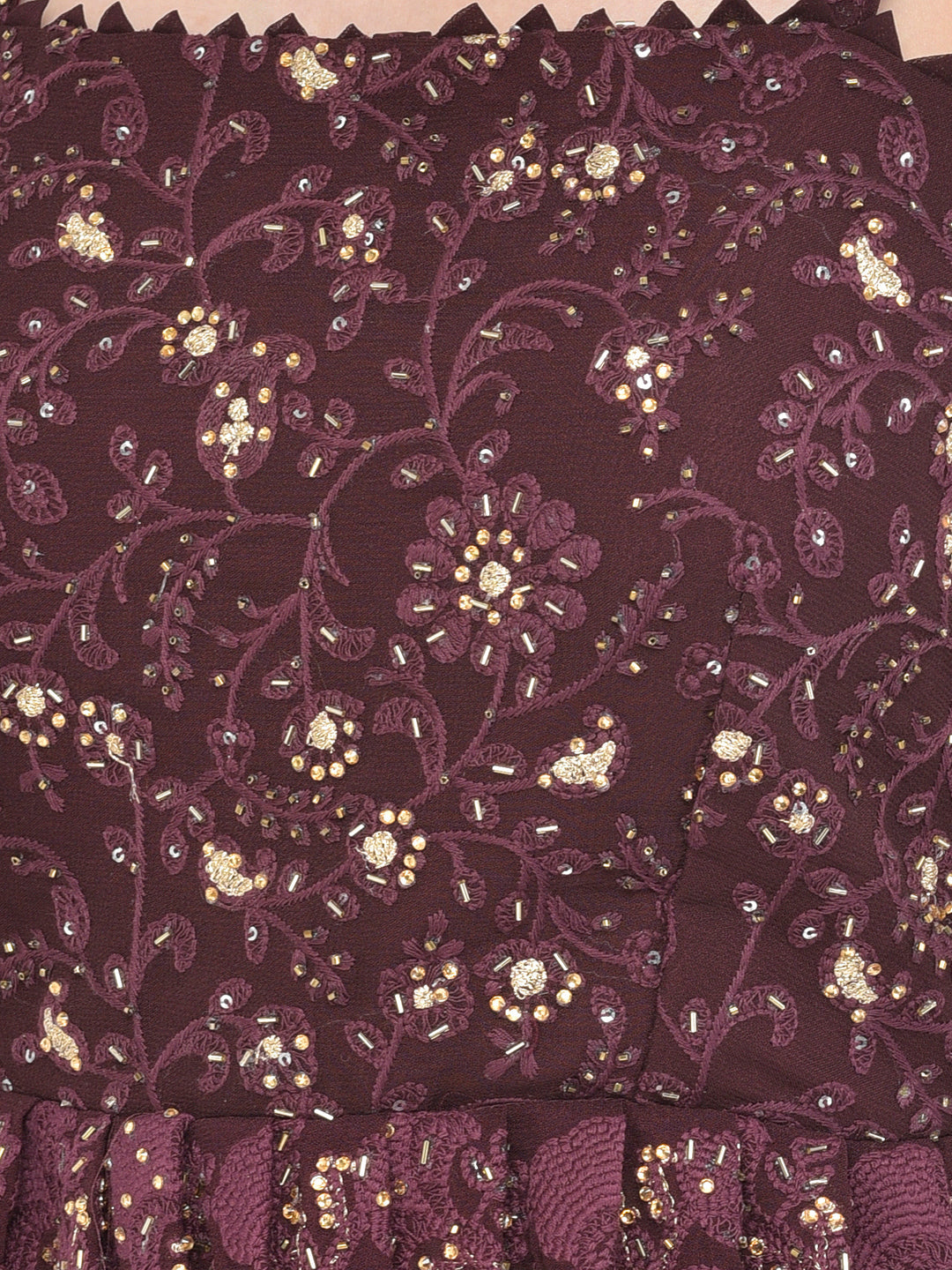 Neerus Maroon georgette peplum kurta set - detail view 7