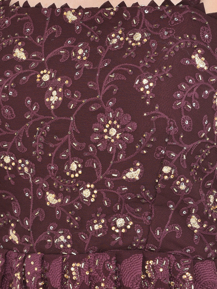 Neerus Maroon georgette peplum kurta set - detail view 7