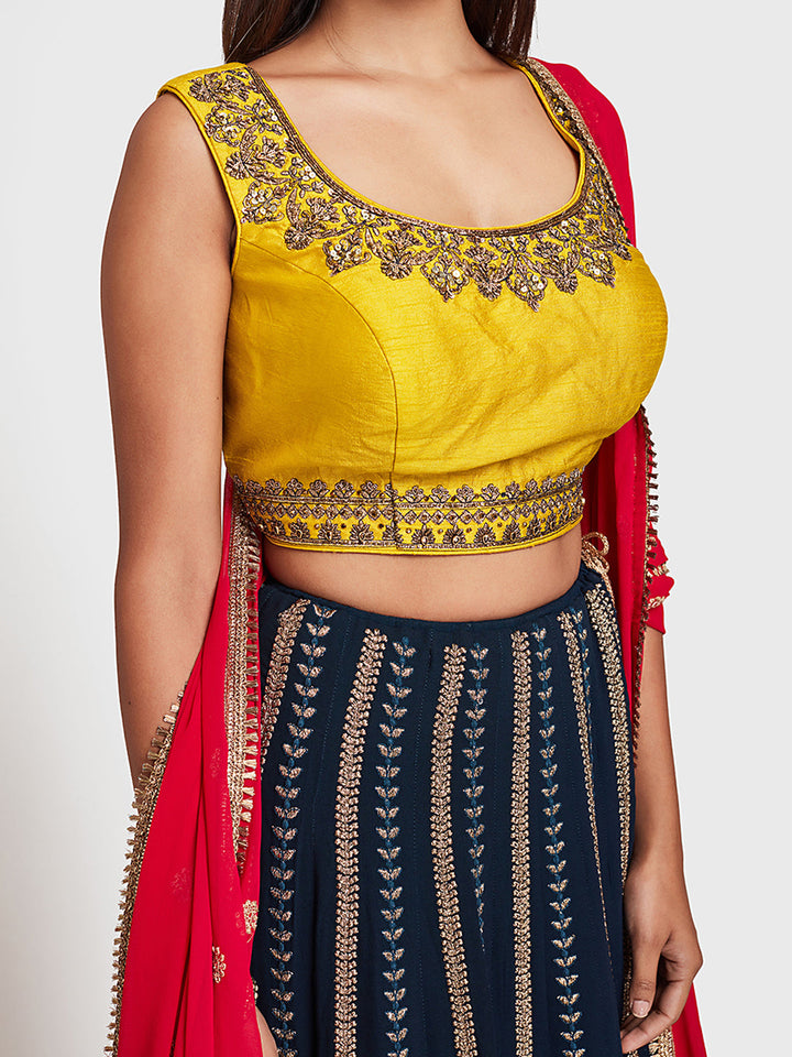 Neerus Blue Georgette Embellished Lehenga Ghagra Set - side view