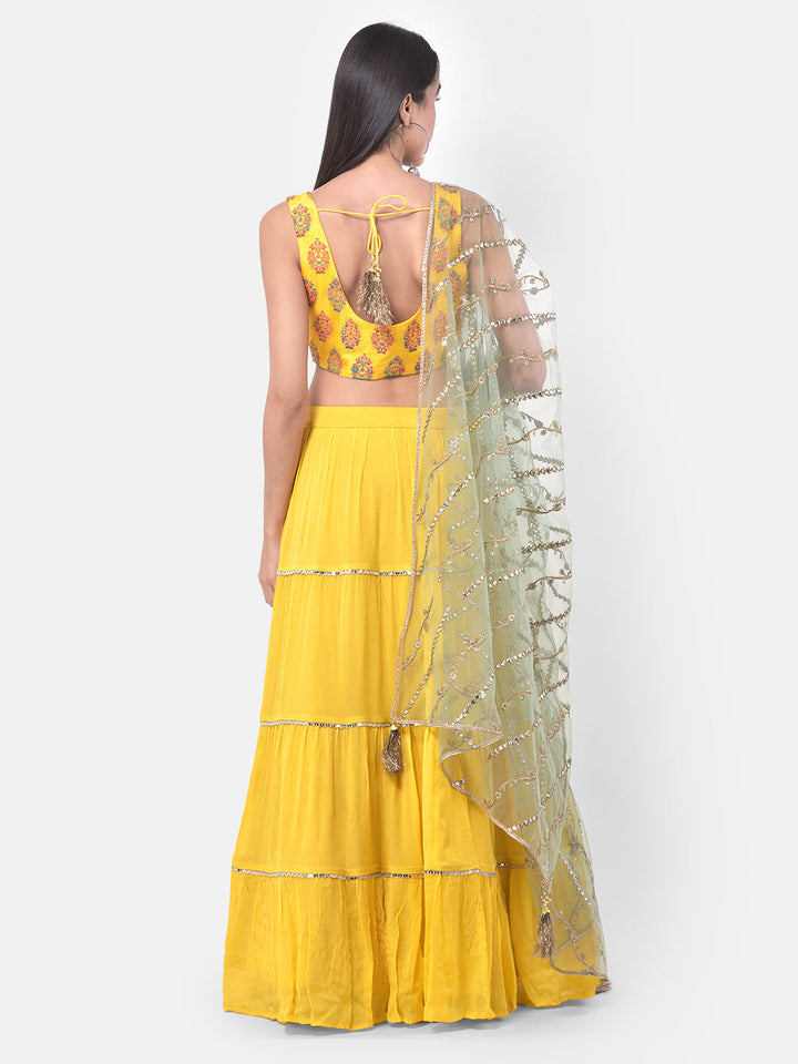 Neerus Yellow georgette printed lehenga set - side view