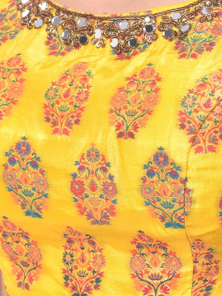 Neerus Yellow georgette printed lehenga set - detail view 1